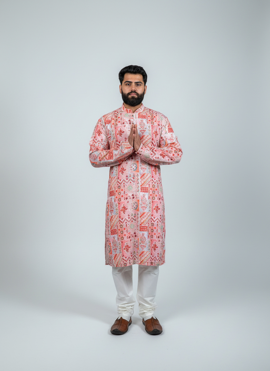 Soft-Pastel-Print-Kurta-Set-Red