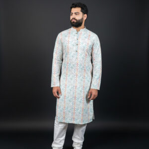 Soft Pastel White Print Kurta Set